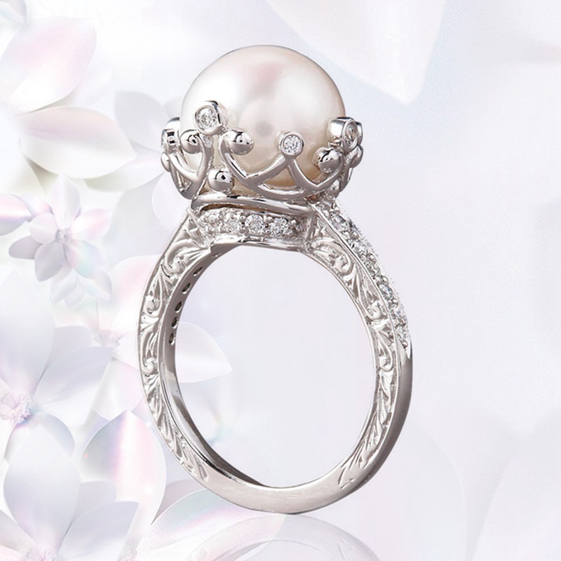 Cincin Setting Mutiara Imitasi Bulat Besar Desain Unik Untuk Wanita Tunangan Pesta Pernikahan Fashion Female Ring