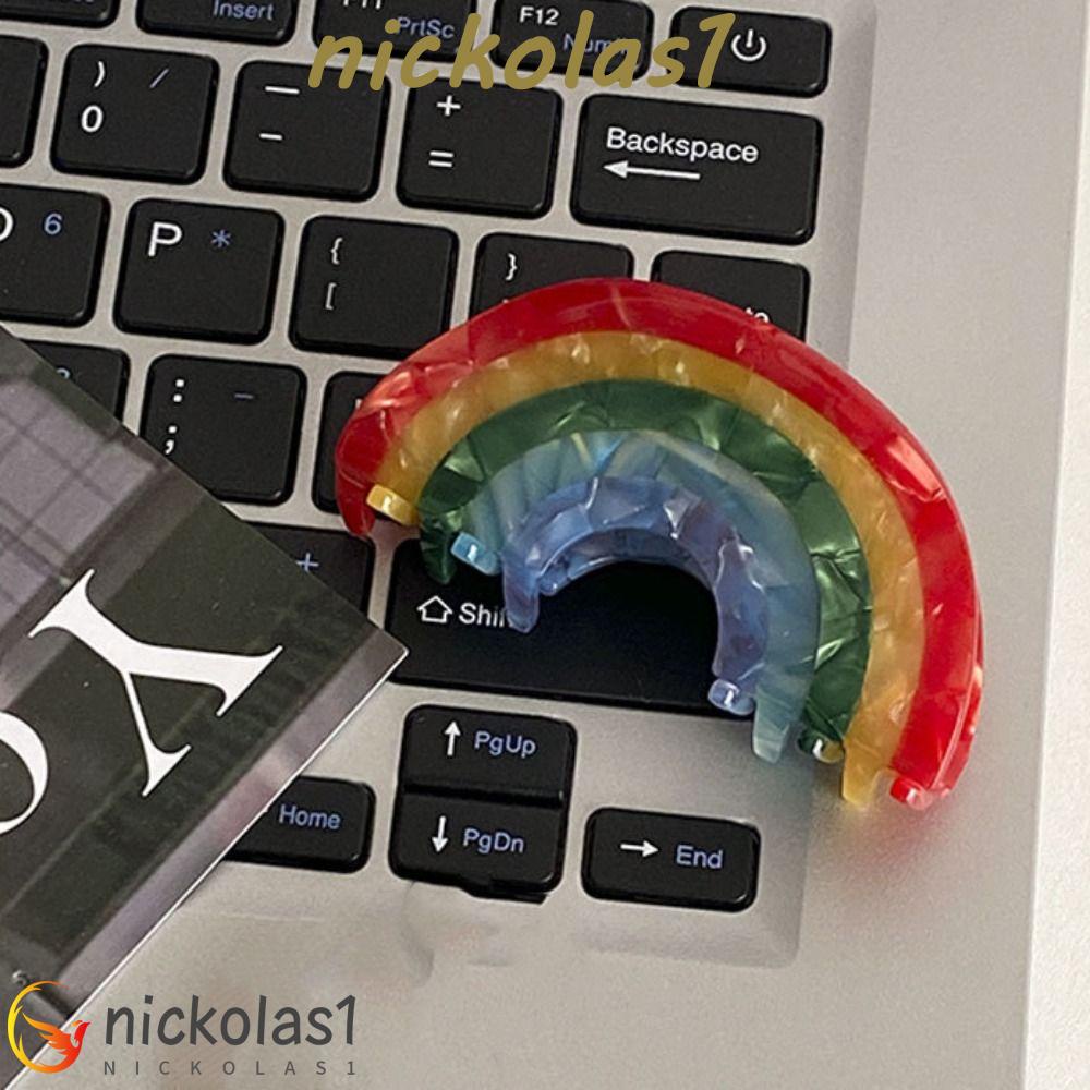 Nickolas1 Rainbow Hair Claw Elegan Vintage Fashion Hiasan Kepala Besar Jepit Rambut Ponytail Holder Korea Hairgrips Geometri Asetat Hiu Klip