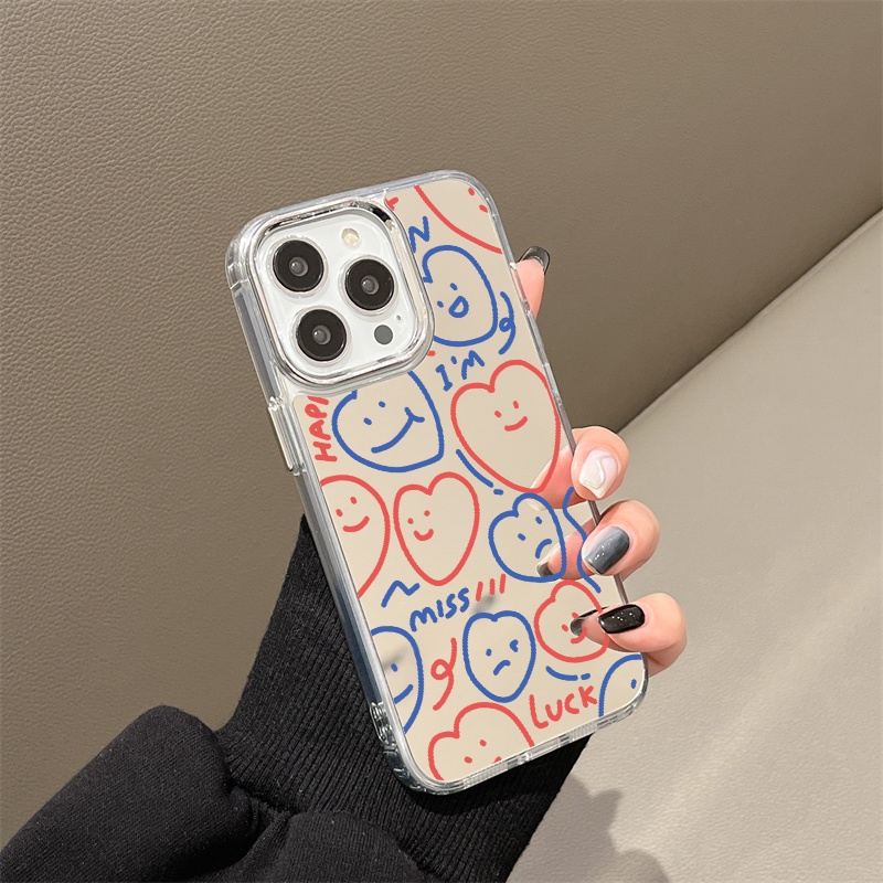 IPHONE Casing Ponsel Cermin Emoji Lucu Kompatibel Untuk Iphone11 12 13 14 12Pro 13Pro 14Pro Pro Max XR X XS Max Electroplating Tombol Perlindungan Mirror Cover