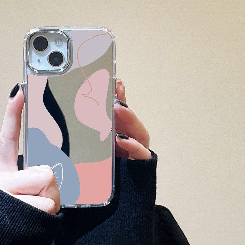 IPHONE Cairan Graffiti Mirror Phone Case Kompatibel Untuk Iphone11 12 13 14 12Pro 13Pro 14Pro Pro Max XR X XS Max Electroplating Tombol Perlindungan Mirror Cover