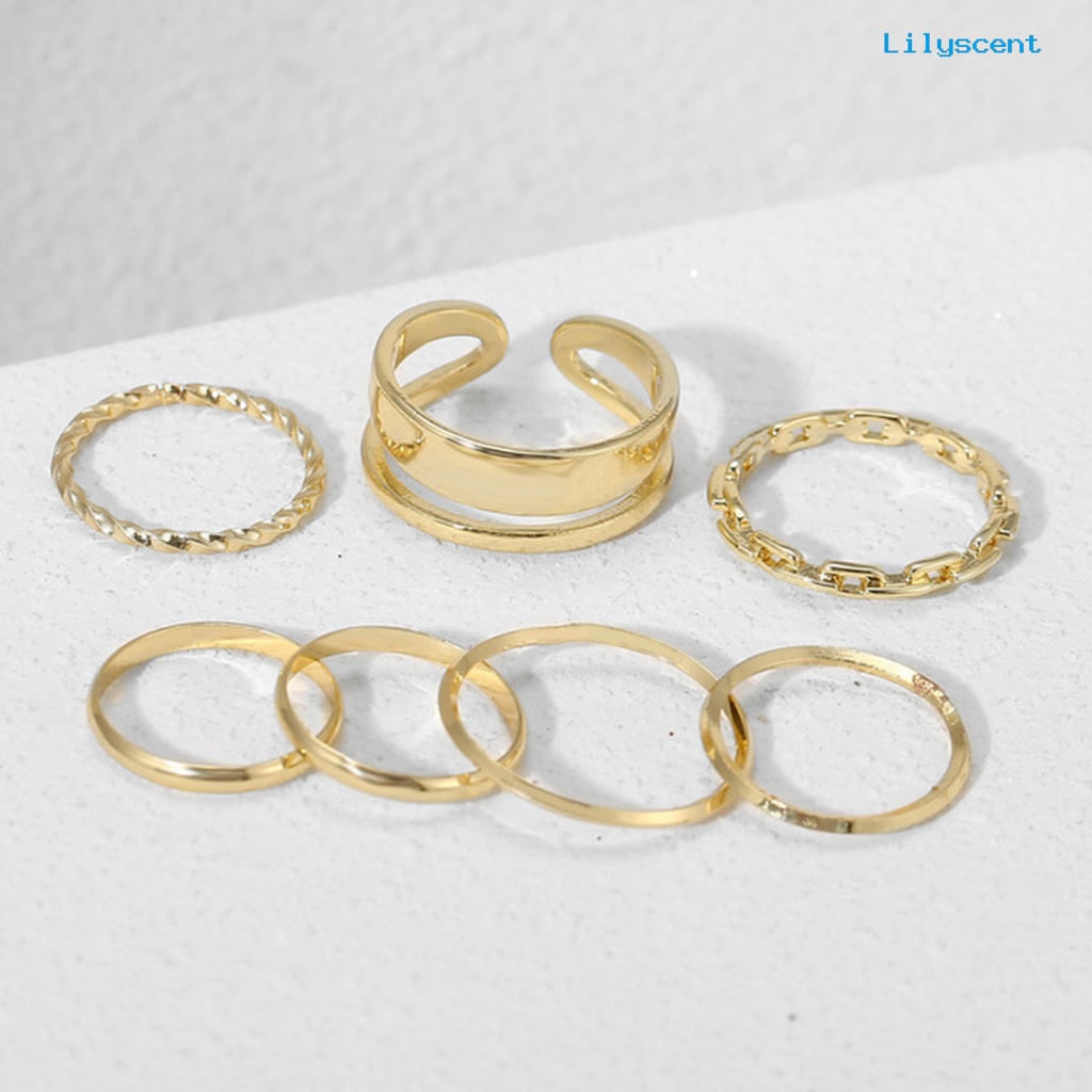 [LS]7 Pcs /Set Cincin Jari Lady Indah Rantai Sederhana Set Cincin Buku Jari Halus Untuk Hadiah