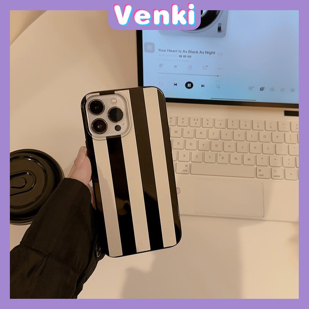 VENKI - Untuk iPhone 11 iPhone Case Hitam Glossy TPU Lembut Tahan Guncangan Perlindungan Kamera Garis Hitam dan Putih Sederhana Kompatibel dengan iPhone 14 13 Pro max 12 Pro Max xr xs max 7 8