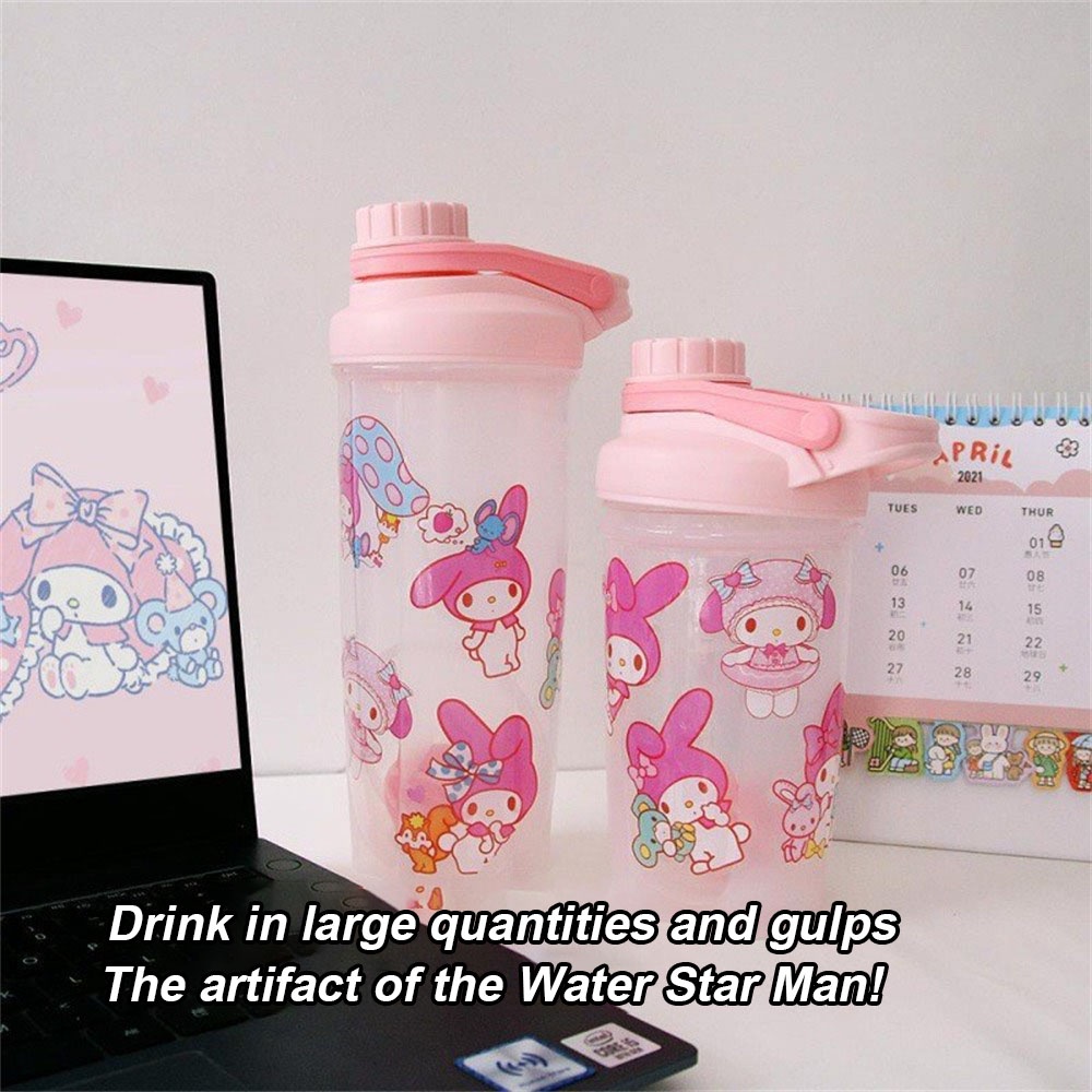 ღ 500/700ml Sanrio Botol Air Stiker Cangkir Pengocok Blender Kapasitas Besar Cangkir Air Portable Gym Kebugaran Cangkir Air Plastik Aksesoris Minuman