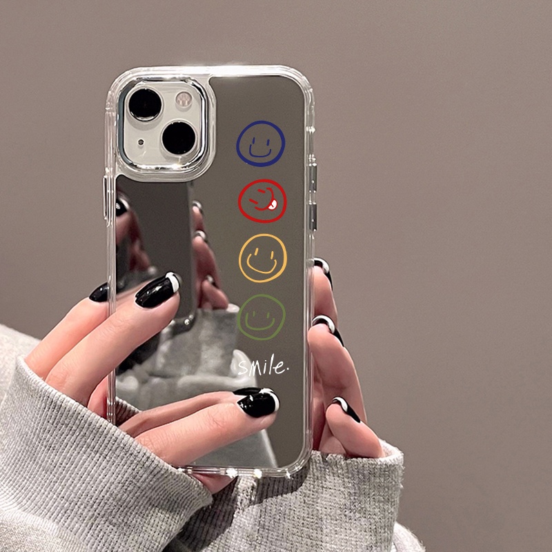 IPHONE Smile Emoji Mirror Phone Case Kompatibel Untuk Iphone11 12 13 14 12Pro 13Pro 14Pro Pro Max XR X XS Max Electroplating Tombol Perlindungan Mirror Cover