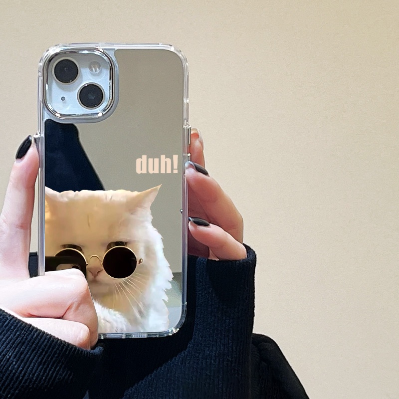 IPHONE Kacamata Keren Cat Mirror Phone Case Kompatibel Untuk Iphone11 12 13 14 12Pro 13Pro 14Pro Pro Max XR X XS Max Electroplating Tombol Perlindungan Mirror Cover