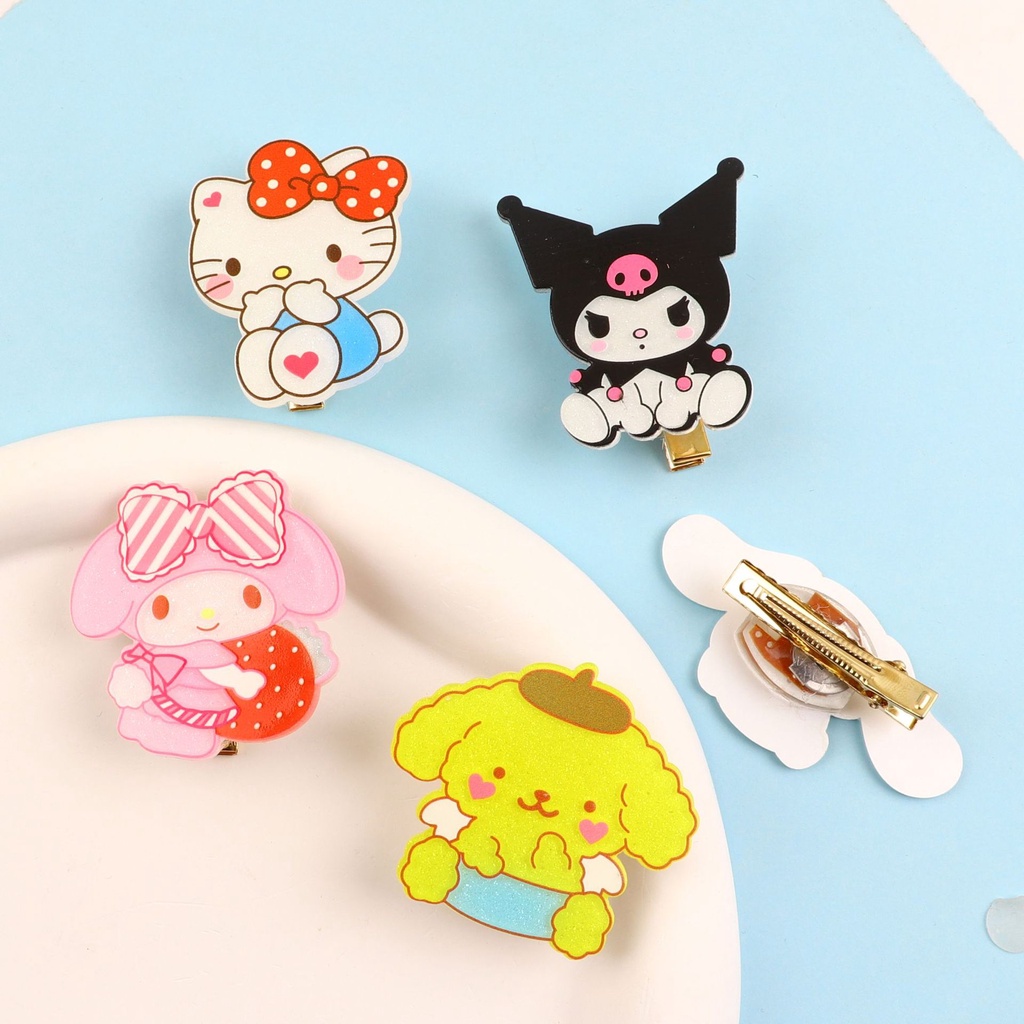 Klip Duckbill Akrilik Pesta BB Jepit Rambut Bercahaya Sanrio Kartun Hairclips KT Kucing Hairclip Hiasan Kepala INS Style Luminous Populer Hadiah Kawaii Aksesoris Rambut Anak