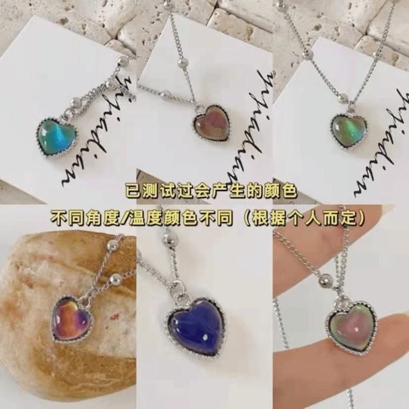 Kalung Cinta Thermochromic Korea Jepang Perempuan Musim Panas High-End Rantai Klavikula Niche Temperamen Lembut Semua-