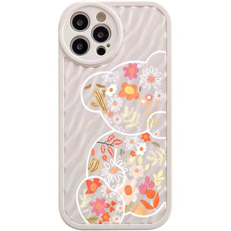 IPHONE Casing Ponsel Motif Bunga Bear Water Ripple Kompatibel Untuk Iphone11 13 12 14 Pro Max14 Plus XR X XS MAX 7Plus 8Plus 7 8 SE 2020 2022 Sarung Tahan Guncangan