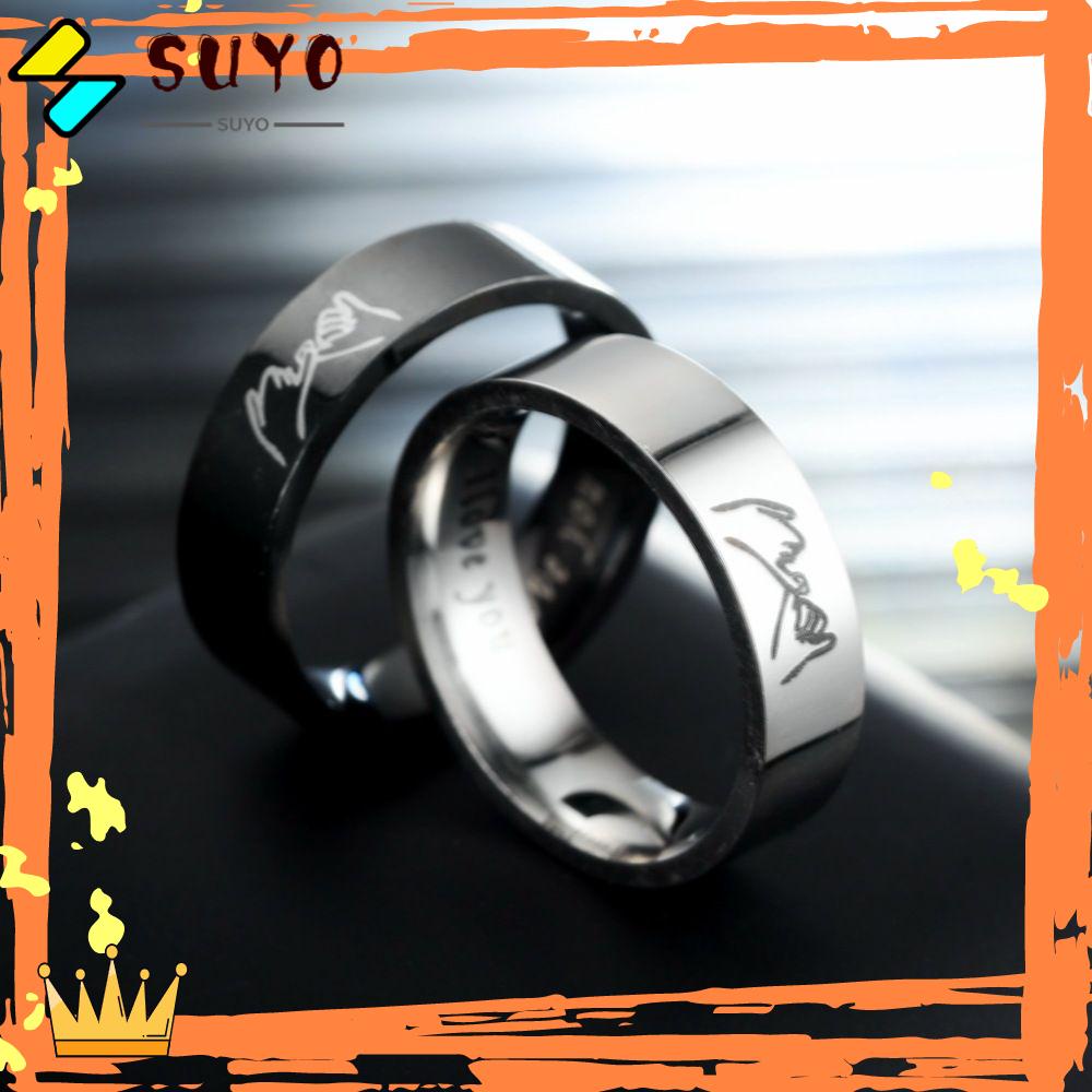 SUYO Cincin Couple Unisex Hitam Putih I Love U Hand In Hand