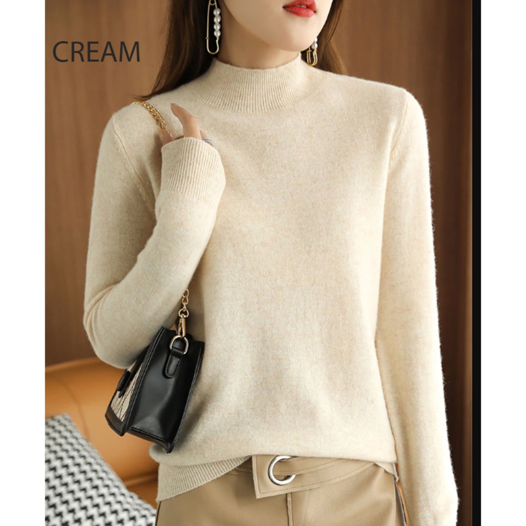 (B291) Mock neck long sleeve knit top / blouse kerah tinggi