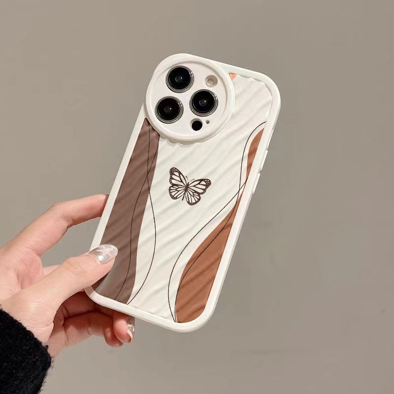 IPHONE Lukisan Butterfly Water Ripple Phone Case Kompatibel Untuk Iphone11 13 12 14 Pro Max14 Plus XR X XS MAX 7Plus 8Plus 7 8 SE 2020 2022 Shockproof Cover