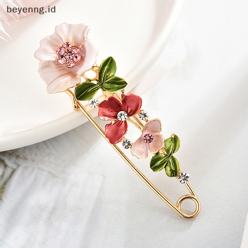 Beyen Pin Berlian Imitasi Elegan Bunga Enamel Bros Wanita Sederhana Kerah Pin Aksesoris ID