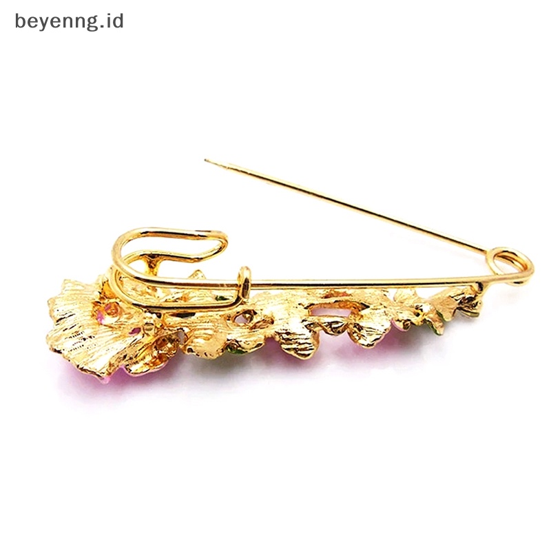 Beyen Pin Berlian Imitasi Elegan Bunga Enamel Bros Wanita Sederhana Kerah Pin Aksesoris ID