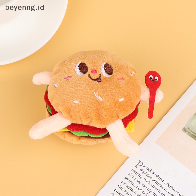 Beyen 1Pc Makanan Plush Gantungan Kunci Hamburger Hot Dog French Fries Boneka Liontin Mainan ID