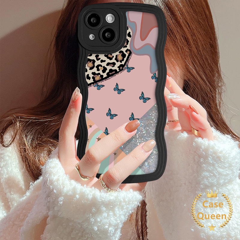 Ins Kepribadian Fashion Fantasy Butterfly Label Case Untuk Redmi 9C NFC 10A 10C A1 12C 9C 10 9A 9 9T Redmi Note8 10S 10 11 9 11s Retro Kupu-Kupu Cantik Lembut Bergelombang Penutup Tepi