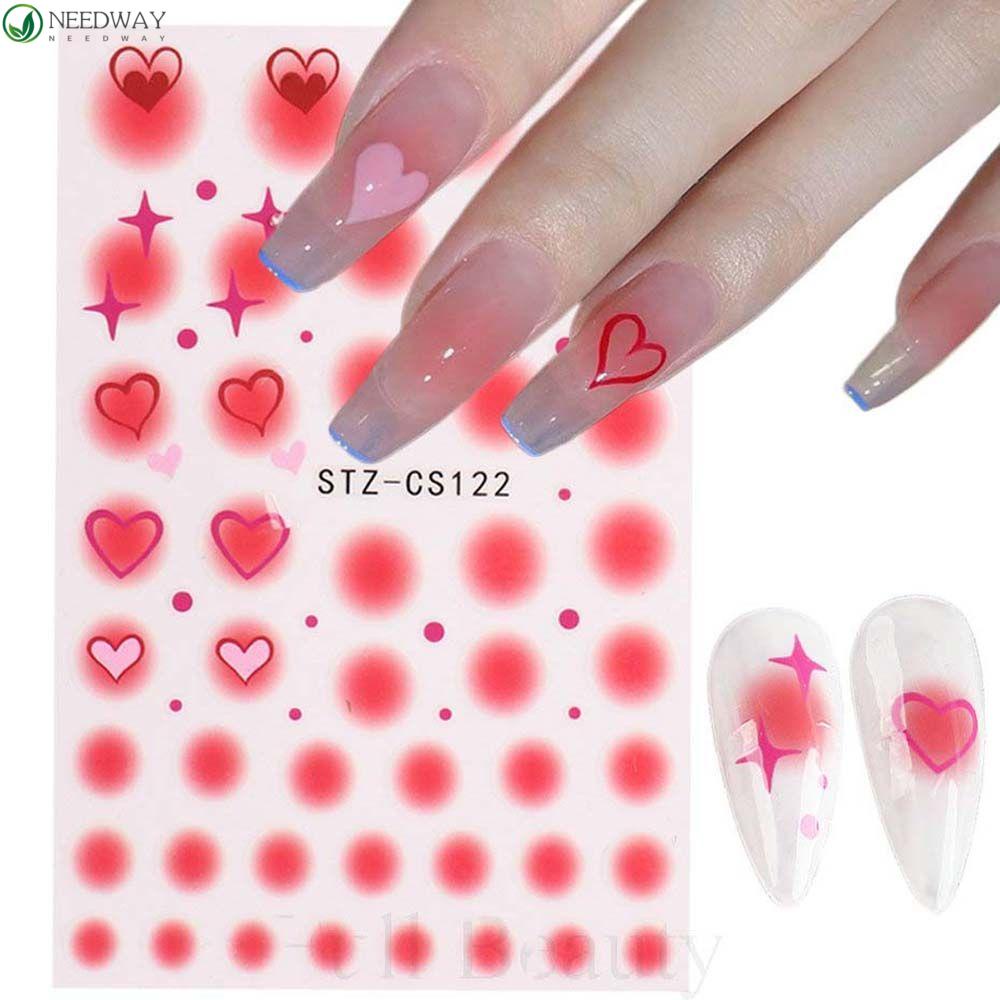 NEEDWAY Blush Stiker Kuku Bulan Karakter Cina Cinta Hati Bentuk Tidak Teratur Dekorasi Nail Art