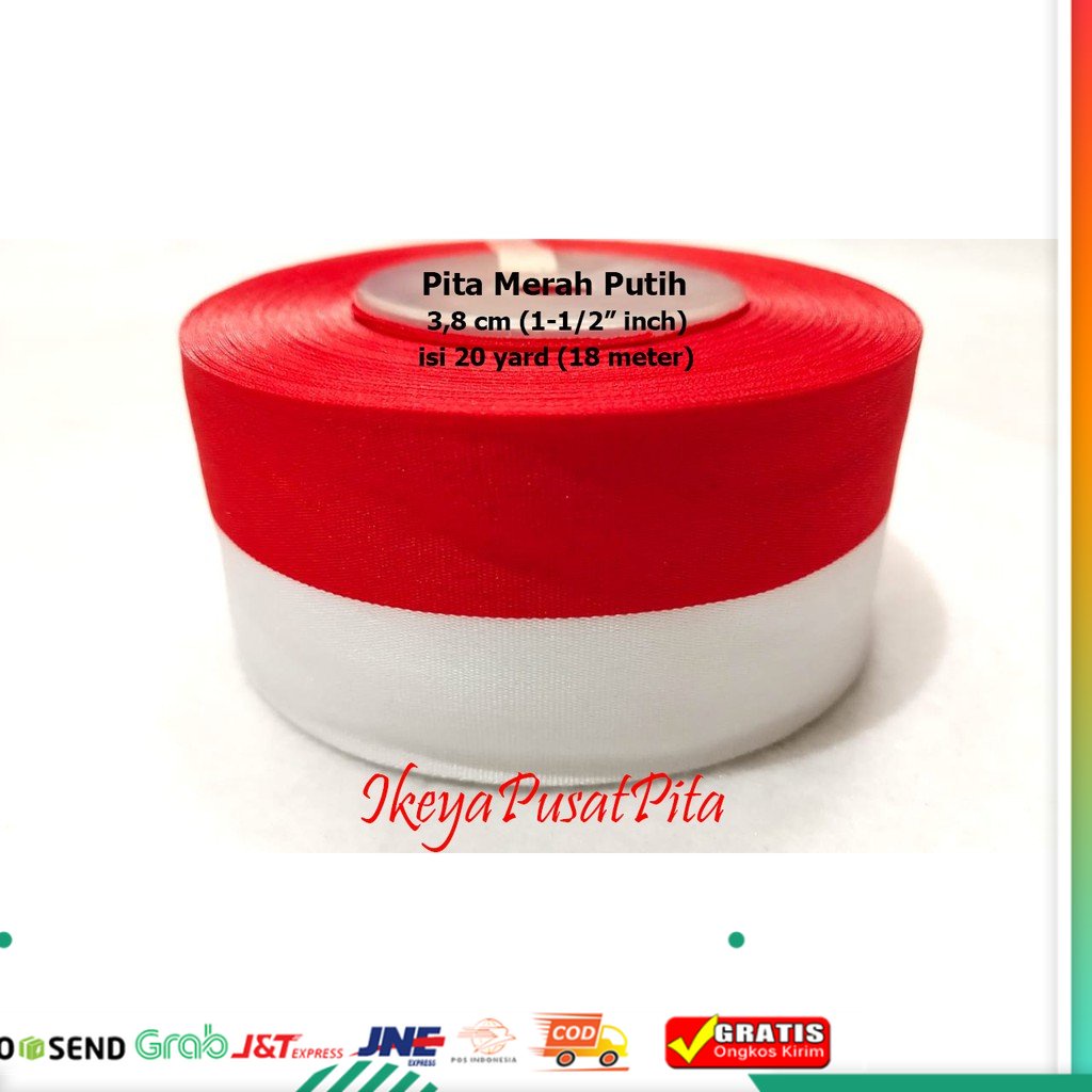 (20 yard) Pita Merah Putih 3,8 cm | Pita Kemerdekaan | Pita Agustusan | MDK 4 | Toko Bahan Craft | I