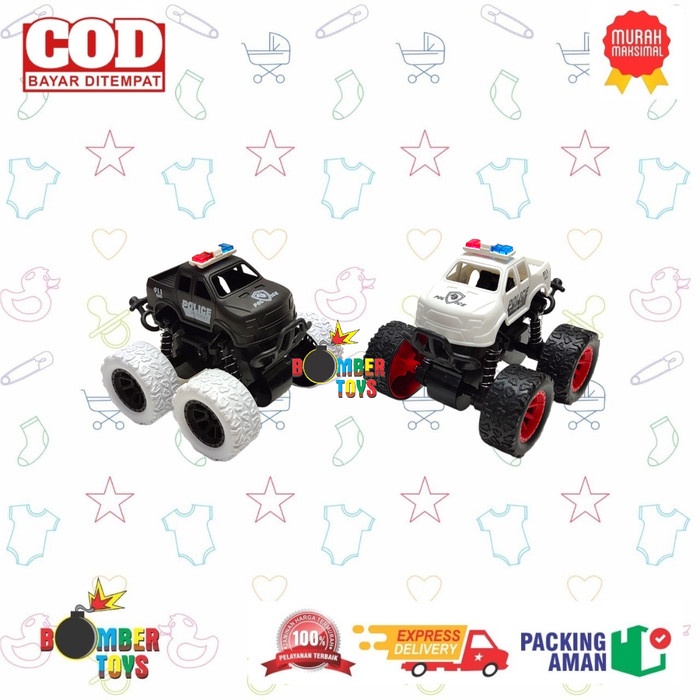 MAINAN ANAK MOBIL ZAP POLISI MONSTER RESCUE FIRE ARMY KONSTRUKSI TRUCK TRUK FRICTION HITAM PUTIH