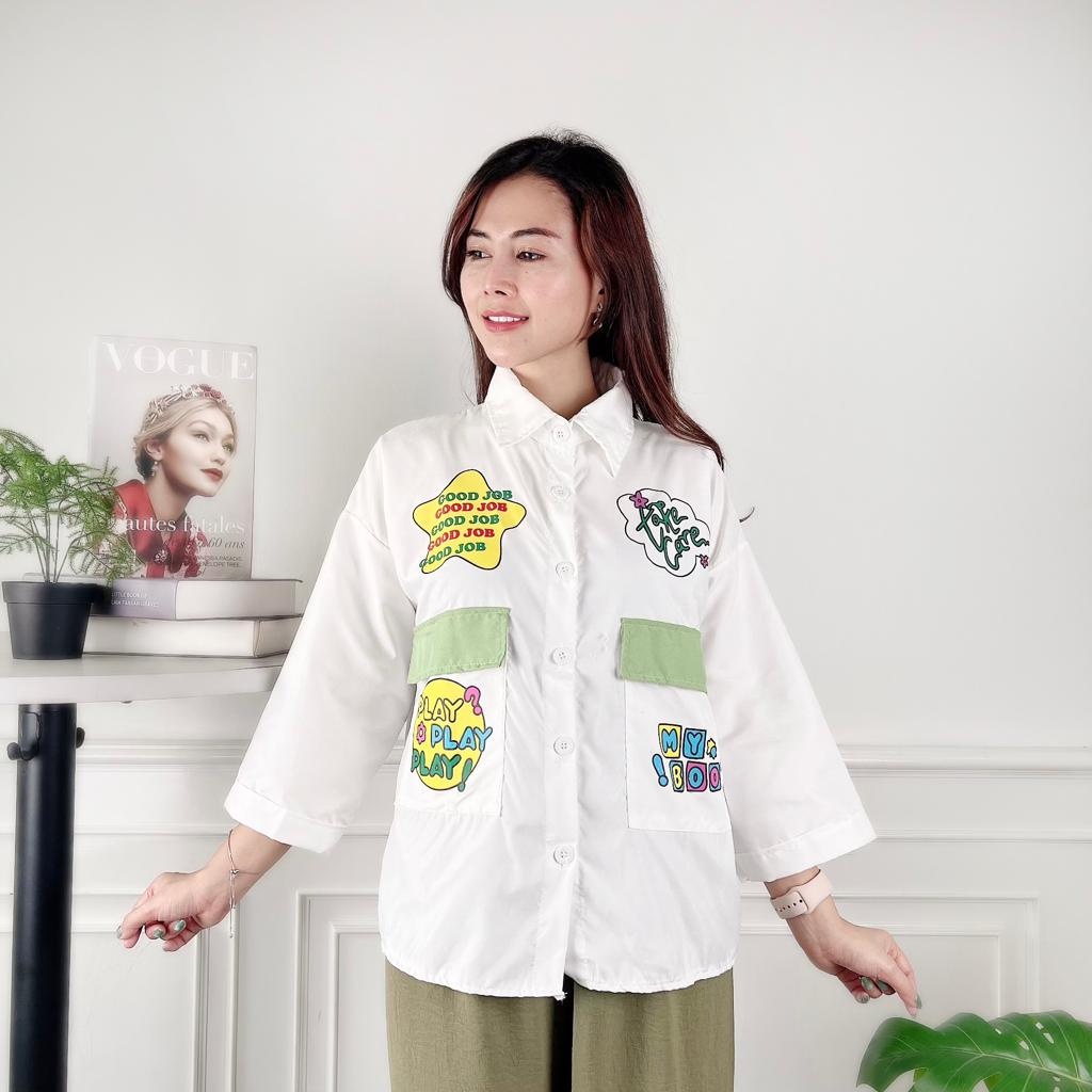 BEFAST - ZEC OOTD WANITA HEM ZIZA / Cufy Cute Combine Top / Kemeja Wanita Terbaru / Pakaian Casual Remaja ABG / Outfit Daily Wanita Kerja / Kemeja Lengan Panjang Motif Unik / Fashion Kekinian Remaja ABG Trendy