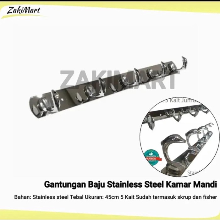 Gantungan Baju Dinding Stainless Cantolan Stainless Steel 5 Hook