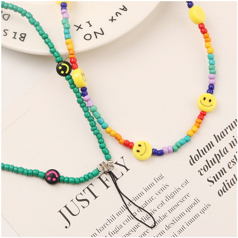 Emoji Wajah Senyum Bulat Datar Warna Solid Manik-Manik Beras Rantai Buatan Tangan Ponsel Case Cover DIY Tali Anti-Hilang Untuk iPhone Untuk Samsung Untuk OPPO Untuk VIVO Untuk Huawei Untuk Redmi Untuk Xiaomi