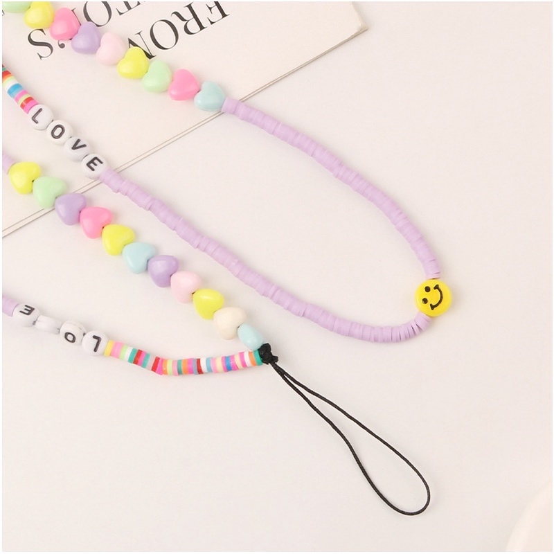 Light Purple Silicone Slice Flat Beads Dengan Warna Macaron Love Hearts Universal Phone Strap Untuk Untuk iPhone Untuk Samsung Untuk OPPO Untuk VIVO Untuk Huawei Untuk Redmi Untuk Xiaomi Case DIY