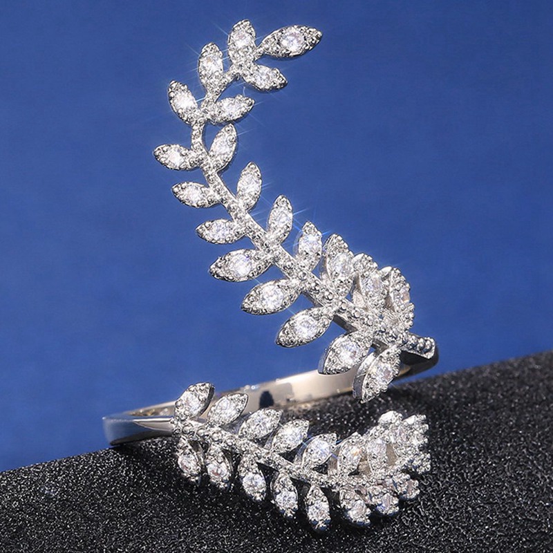 New Arrival Fashion Daun Pembukaan Cincin Untuk Wanita Pesta Pernikahan Halus Jari Cincin Cubic Zirconia Adjustable Ring