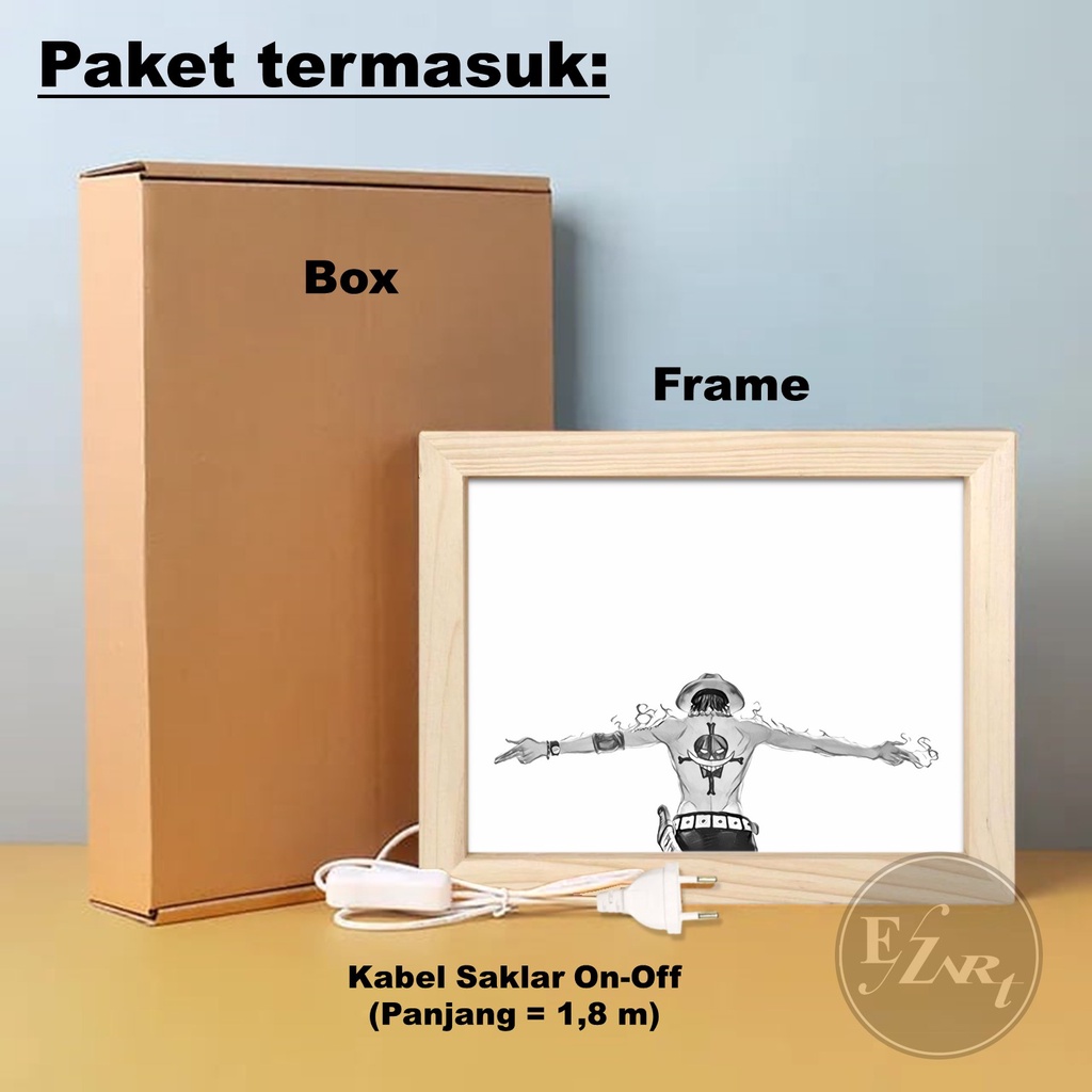 Edisi Anime One Piece - Bingkai Lampu LED Light Frame Painting Art Pigura Pajangan Dekorasi Meja Kamar Estetik Cocok Jadi Kado Hadiah