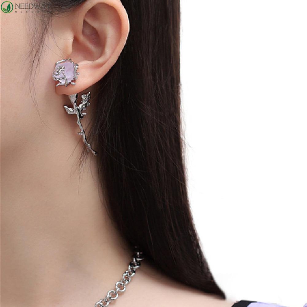 NEEDWAY Needway Anting Mawar Punk Warna Solid Desain Fashion Anting Tindik Anting Pejantan Kucing Gothic Ear Hook Widuri Dan Duri Korea Klip Tulang Telinga