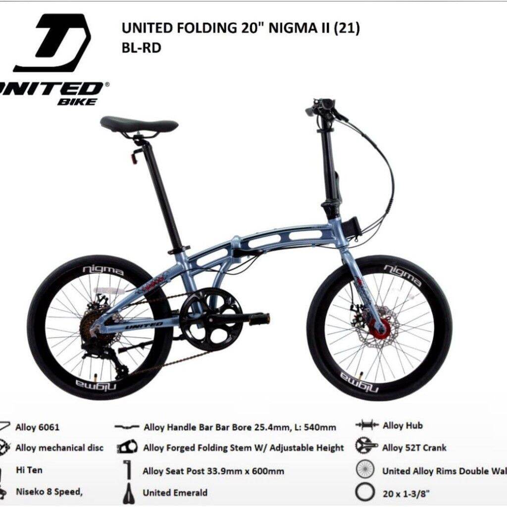 Sepeda Lipat Alloy 20 Inc United Nigma II Rem discbrake Niseko 8 Speed