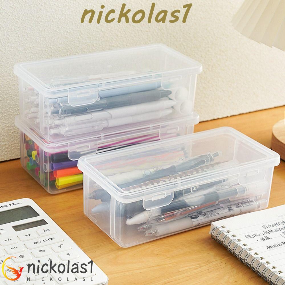 Nickolas1 Tempat Alat Tulis, Kotak Pensil Tahan Debu, Kotak Penyimpanan Desktop Plastik Transparan Tahan Air Kapasitas Besar Untuk Serba Serbi