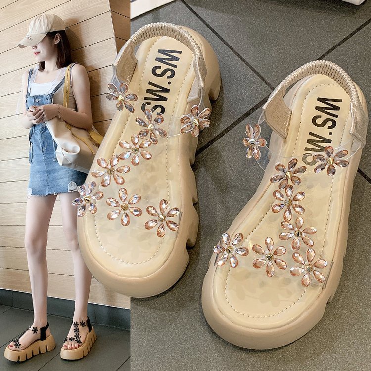 [JY]1523 Sandal Wanita A16 SW SN bunga crystal Heels 5cm tali style Impor elegan feminin Pesta