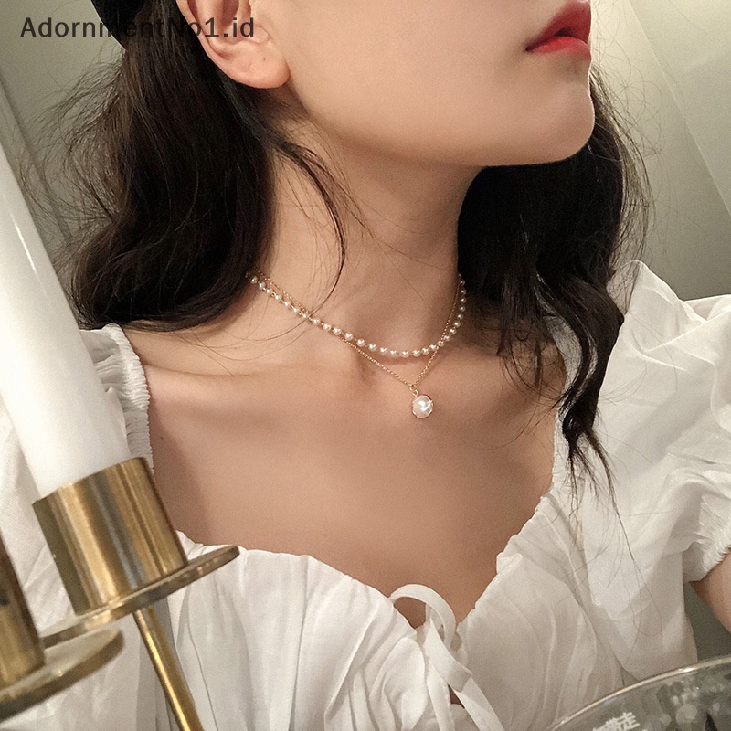 [AdornmentNo1] Fashion mutiara kalung wanita Exquisite Double Layer klavikula rantai kalung Choker perhiasan untuk wanita hadiah