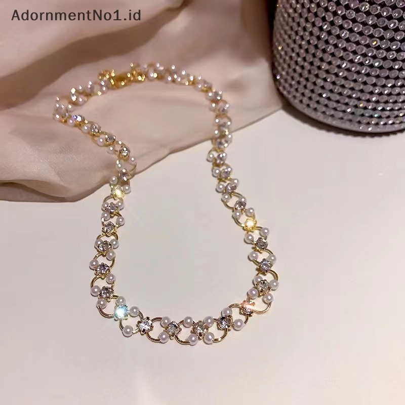 [AdornmentNo1] Korea elegan mutiara kalung sederhana bersinar Choker wanita aksesoris Fashion perhiasan