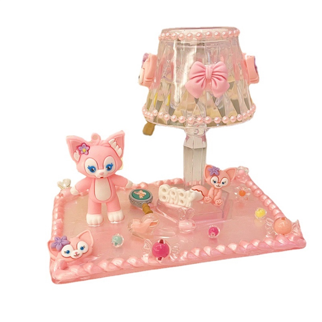 ღ Sanrio Diy Set Lampu Meja Buatan Sendiri Kuromi Melody Suasana Desktop Lampu Malam Sanrio Diy Aksesoris Perhiasan Buatan Tangan Bahan Lem Krim