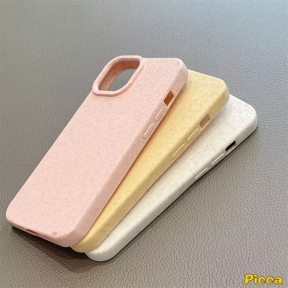 Simple Warna Solid Degradable Case Kompatibel Untuk IPhone 7Plus XR 11 13 14 12 Pro MAX X XS Max7 6 6S 8 Plus SE 2020 Ins Mewah Tekstur Jerami Shockproof Lembut Tpu Cover