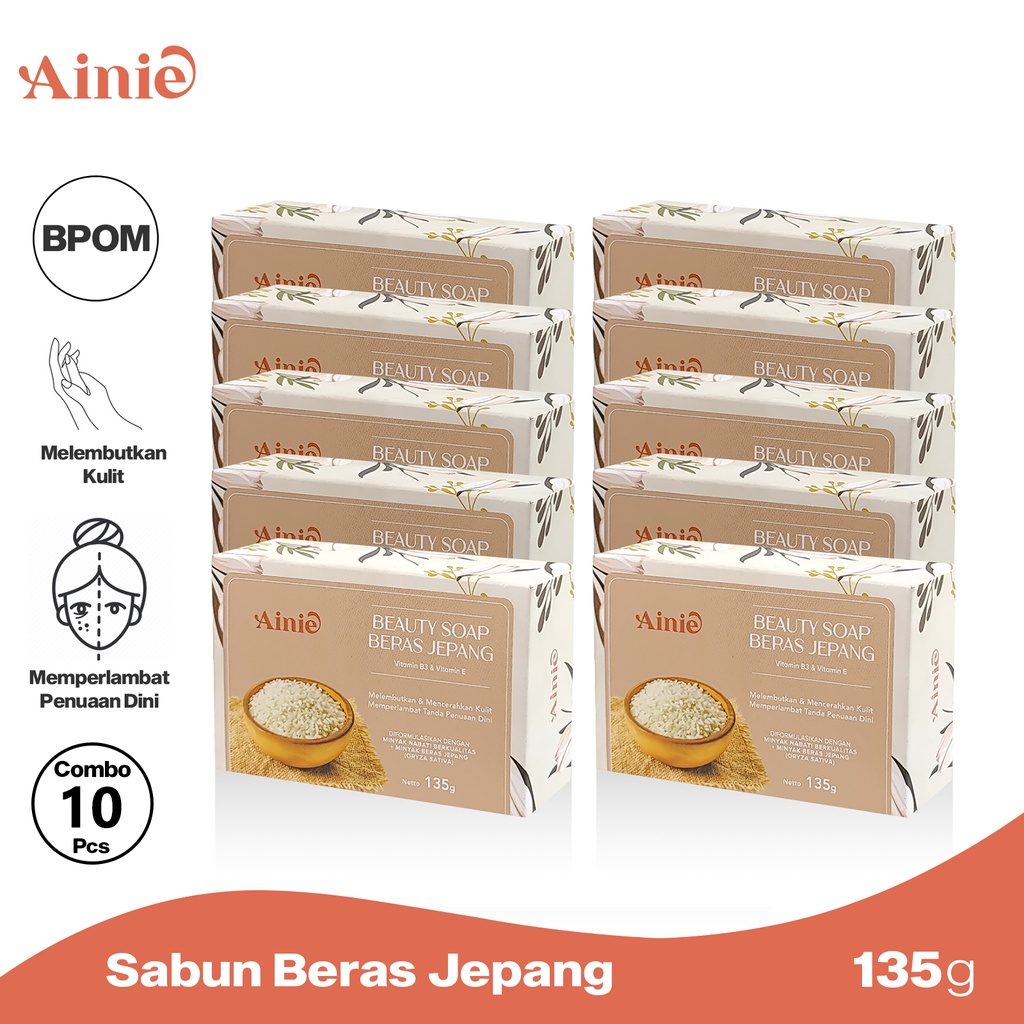 Ainie Sabun Mandi Beras Jepang Combo 10 Pcs 135 Gr Beauty Soap Mencerahkan Kulit