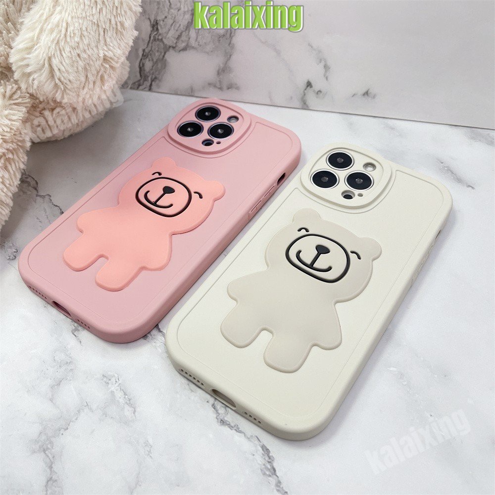 Soft Case Silikon untuk iPhone 11Pro 13 Pro Max 12 11 Pro Max 7/8 X XS Max XR 7Plus 8Plus Casing 3D Bear Back Cover Beludru Di Dalam