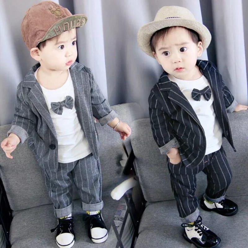 Setelan Jas Tuxedo Set 3in1 Anak Laki Laki Strip Import 6 Bulan - 5 Tahun