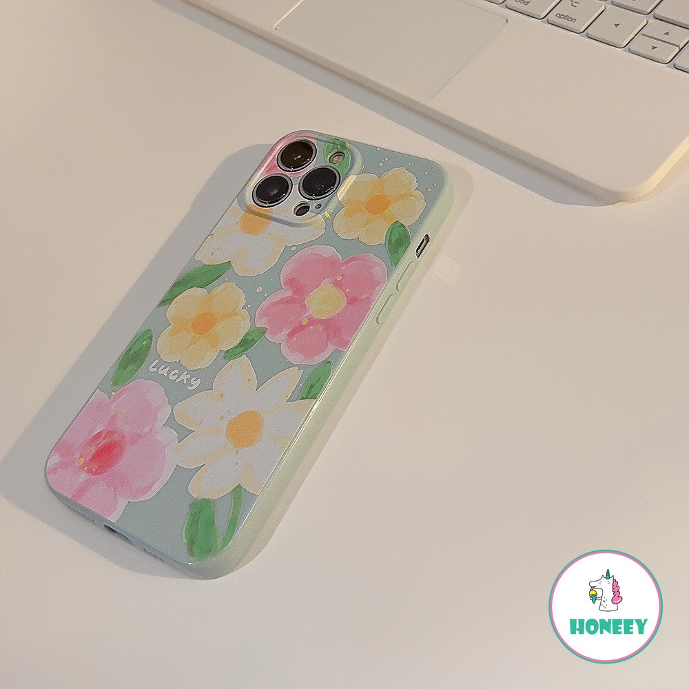 Retro Summer Pink Flowers Oil Painting Art Girls Phone Case for IPhone 14 13 12 11 Pro Max 14 Plus Case Cute Cartoon Lucky Cover