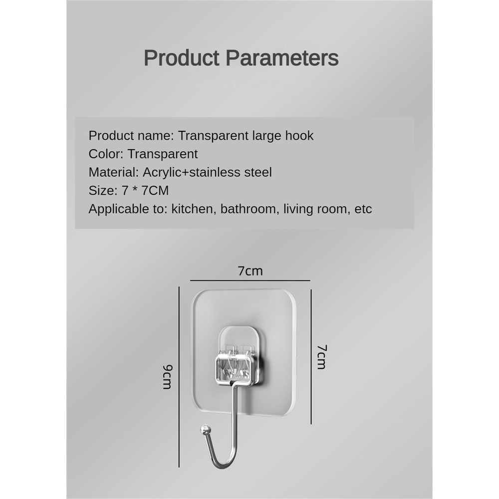 ღ Kait Besar Kait Perekat Diri Gantungan Dinding Baja Tahan Karat Akrilik Kait Gantung Penyimpanan Pintu Dinding Pemegang Stiker Kuat Mulus