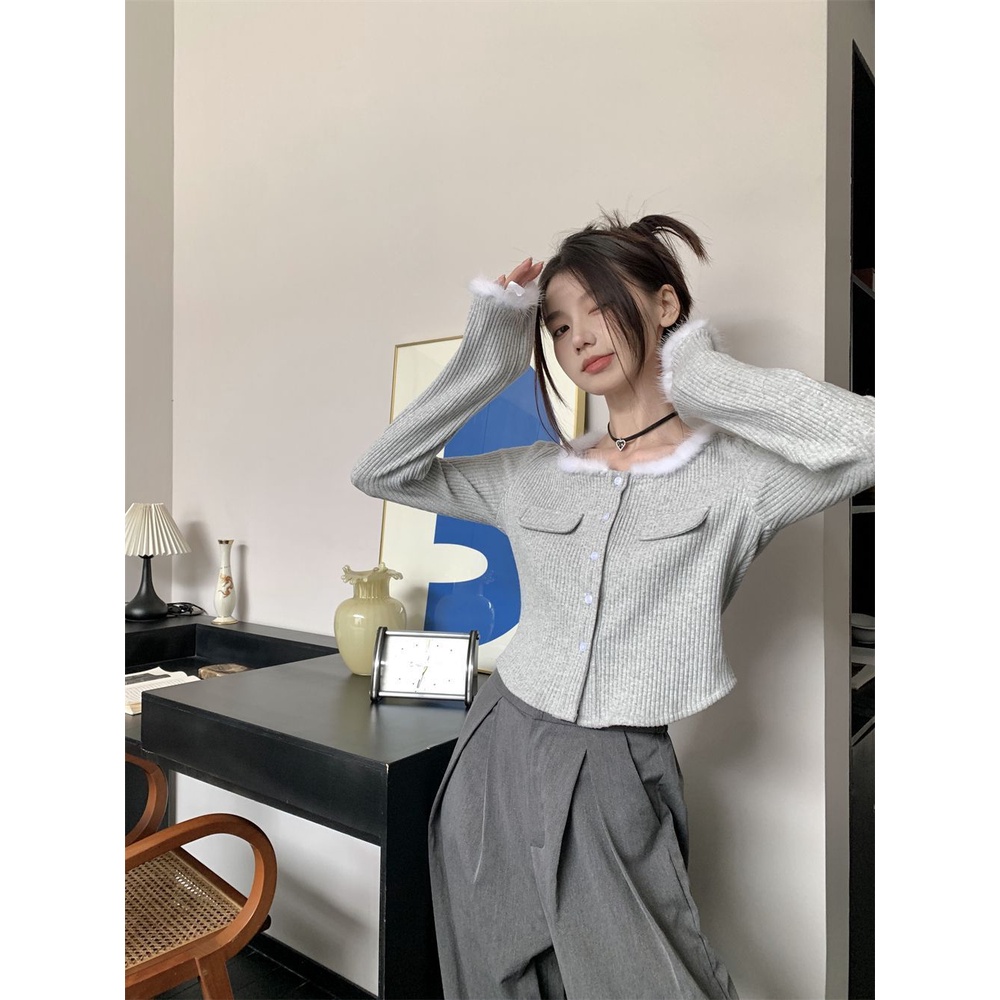 Korean Cardigan Rajut Wanita Lengan Panjang Raw Edge Outer