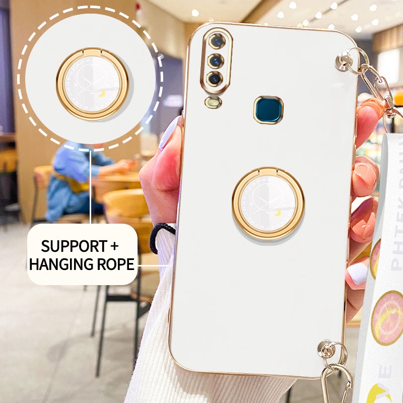 Casing Ponsel Pohon Gloden Untuk Vivo Y17 Y15 Y12 Y12i Y11 2019 1901 1902 1904 1940 1906 Casing Original Dengan Lanyard Standand Jam