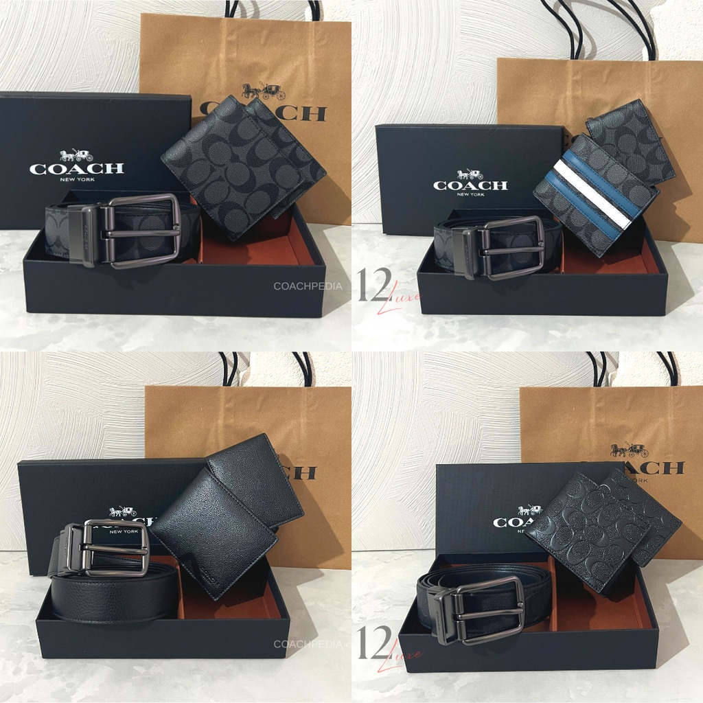 Coach Men Belt and Wallet Gift Ikat Pinggang dan Dompet Pria Original Ready Stock COD