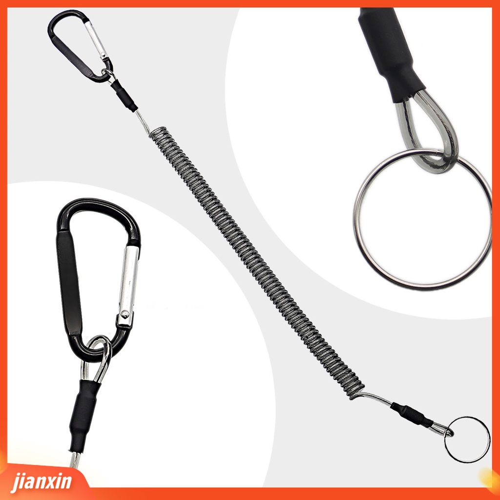 (In Stock) Tali Anti Hilang Ditarik Dengan Keyring Carabiner Tang Memancing Musim Semi Lilitan Anti Maling Anti-Hilang Safety Lanyard Aksesoris Luar Ruangan