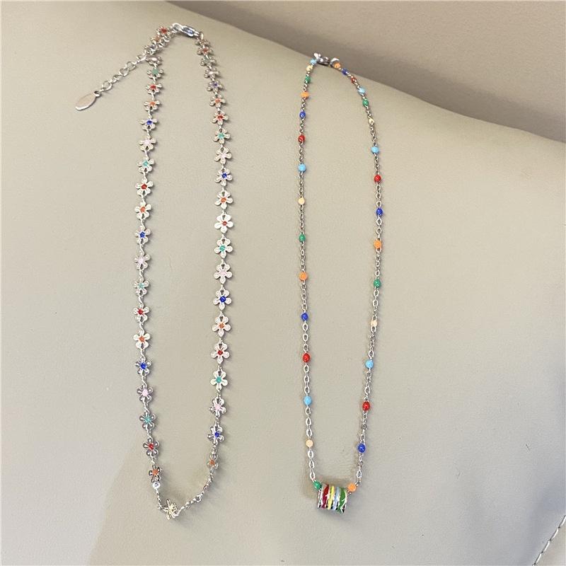 Aksesoris Kalung Bunga Manik-Manik Warna-Warni Rantai Klavikula Temperamen Retro