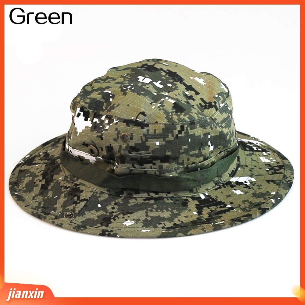 (In Stock) Panas Unisex Pinggiran Lebar Kamuflase Hiking Outdoor Memancing Bucket Boonie Sun Hat