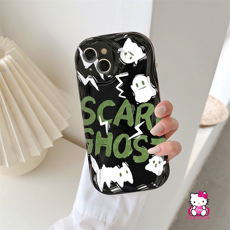 Cartoon Scared Ghost Cat Soft Tpu Case Compatible for IPhone 7Plus XR XS X Max 7 6 8 6s Plus 11 14 12 13 Pro Max SE 2020 Cute Little Monster 3D Wavy Curved Edge Couples Cover