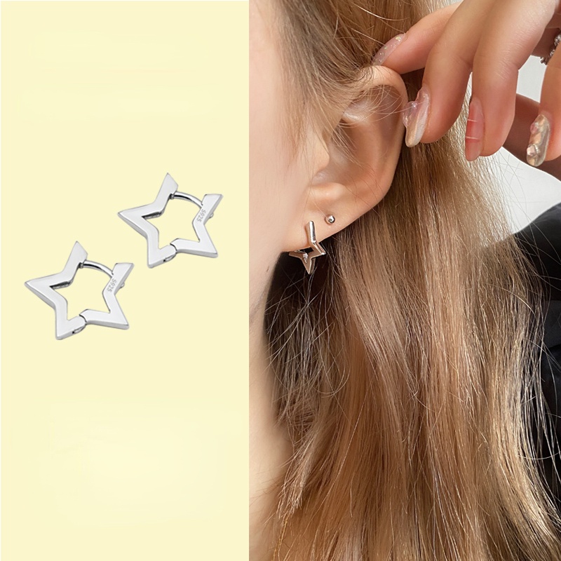 S925 Sterling Silver Anting Tusuk Telinga Bintang Ear Buckle Tulang Telinga Untuk Gadis Manis Keren