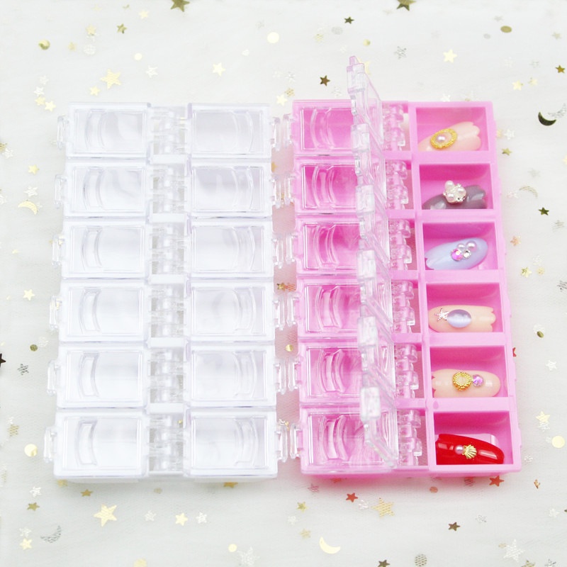 Kotak Penyimpanan Transparan Plastik Flip Flap Portable 12kisi/ Tempat Sortir Perhiasan Cincin Manik-Manik/ Organizer Aksesoris Kuku Rumah